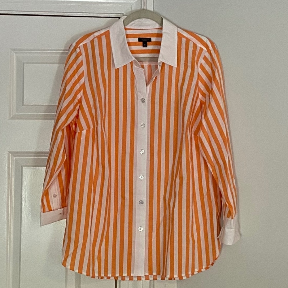 Orange and white Talbots blouse, Size 1XP